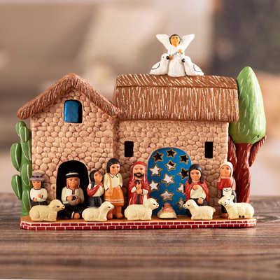 Ceramic nativity scene, 'A Wonderful Christmas' - Ceramic nativity scene