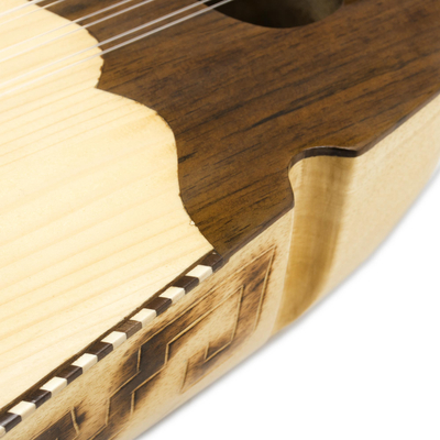 Wood ronroco guitar, 'Inca Sun' - Genuine Andean Ronroco Guitar with Case