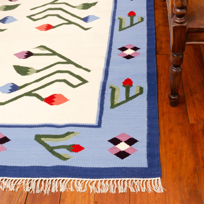 Wool rug, 'Floral Bud' (6x8) - Wool rug (6x8)