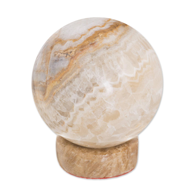 Calcite and jasper sphere, 'Inner Peace' - Hand Crafted Geometric Jasper Sphere Sculpture