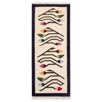 Wool runner, 'Spring Buds' (2x5.5) - Handcrafted Floral Wool Area Rug (2x5.5)