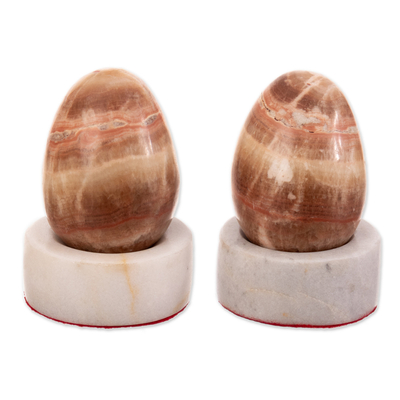 Aragonite statuettes, 'Eggs in the Forest' (pair) - Handmade Aragonite Stone Egg Sculptures (Pair)