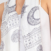 Rayon scarf, 'Celestial Zodiac in White' - Celestial Printed Zodiac Motif Scarf in White