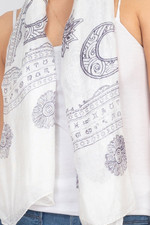 Rayon scarf, 'Celestial Zodiac in White' - Celestial Printed Zodiac Motif Scarf in White