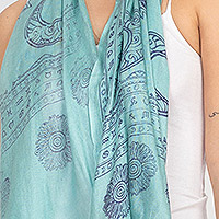 Rayon scarf, 'Celestial Zodiac in Turquoise' - Celestial Printed Zodiac Motif Scarf in Turquoise