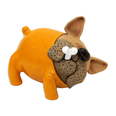 Ceramic figurine, 'Orange Bulldog' - Orange Bulldog Ceramic Figurine Made and Painted by Hand