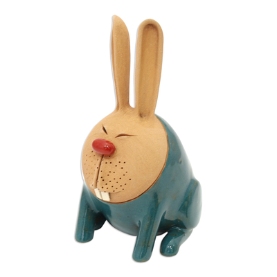 Ceramic figurine, 'Smiling Hare' - Hare Ceramic Figurine Crafted and Painted by Hand