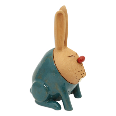 Ceramic figurine, 'Smiling Hare' - Hare Ceramic Figurine Crafted and Painted by Hand