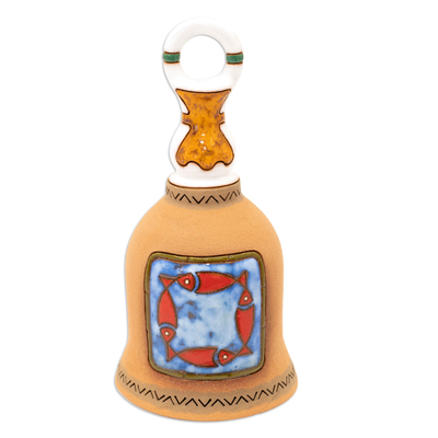 Campana de cerámica decorativa - Campana decorativa de cerámica con temática de peces hecha y pintada a mano