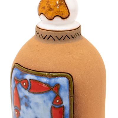 Campana de cerámica decorativa - Campana decorativa de cerámica con temática de peces hecha y pintada a mano