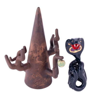 Soporte de joyería de cerámica - Soporte de joyería de cerámica con diseño de árbol del conocimiento hecho a mano