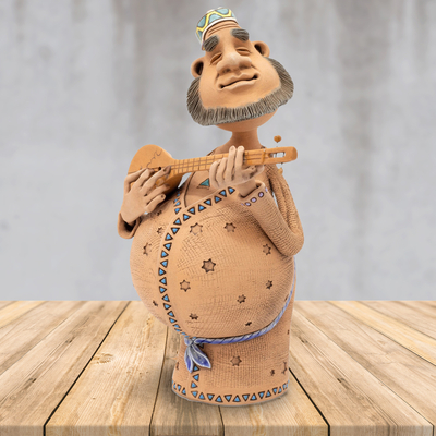 Ceramic figurine, 'Khorezmian Musician' - Uzbek Musician Ceramic Figurine Made & Painted by Hand