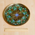 Brass wall art, 'Bukhara's Green Paradise' - Green and Black Geometric Brass Wall Art from Uzbekistan