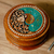 Wood jewellery box, 'Green Paisley Glory' - Handcrafted Paisley Round Walnut Wood jewellery Box in Green