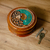 Wood jewellery box, 'Green Paisley Glory' - Handcrafted Paisley Round Walnut Wood jewellery Box in Green