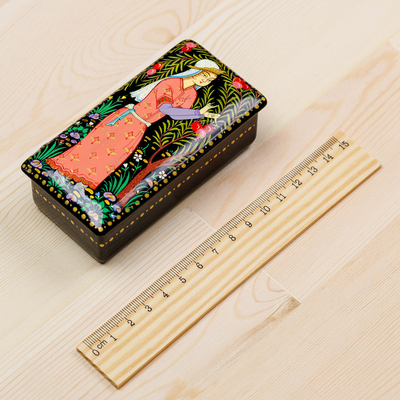 Wood jewellery box, 'Pomegranate Blessing' - Handcrafted Painted Walnut Wood jewellery Box from Uzbekistan