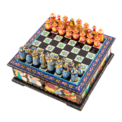 Wood chess set, Bukharas Blue Celebration