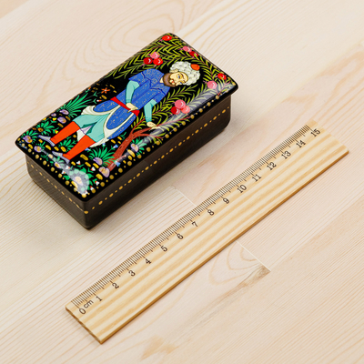 Wood jewelry box, 'Pomegranate Gallantry' - Traditional Painted Walnut Wood Jewelry Box from Uzbekistan