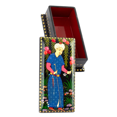 Wood jewelry box, 'Pomegranate Prosperity' - Classic Painted Walnut Wood Jewelry Box from Uzbekistan