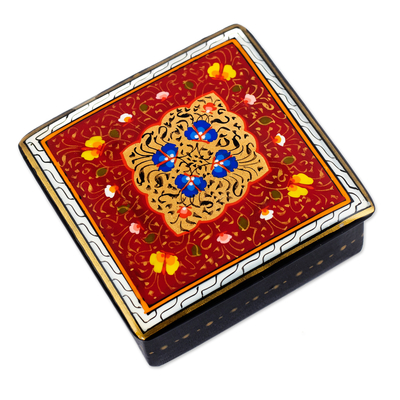 Lacquered and gilded wood jewelry box, Red Bloom