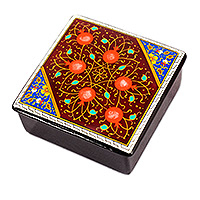 Lacquered wood jewelry box, 'Floral Magnificence' - Pomegranate Tree-Themed Lacquered Walnut Wood Jewelry Box