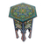 Wood accent table, 'Royal Uzbekistan in Blue' - Handcrafted Floral Maple Wood Accent Table in Blue and Green