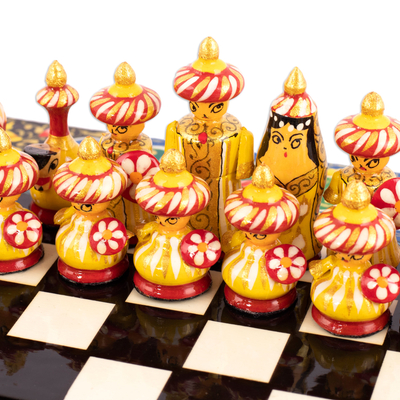 juego de ajedrez de madera - Juego de ajedrez de madera de nogal negro hecho a mano floral y frondoso