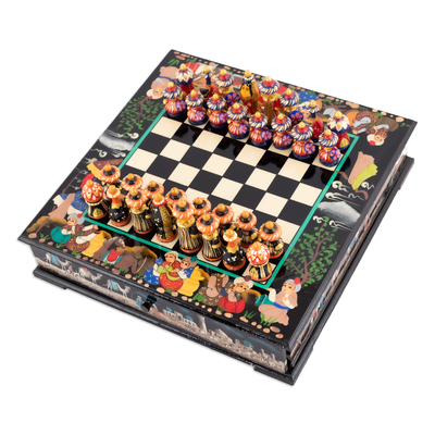 juego de ajedrez de madera - Juego de ajedrez tradicional de madera de nogal pintado a mano.