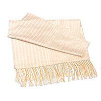 Silk shawl, 'Glory of the Desert' - Handwoven Striped Ivory Silk Shawl with Fringes