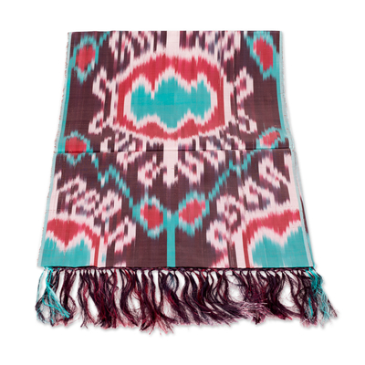 Pañuelo de seda ikat - Bufanda de Seda Tejida a Mano con Flecos y Paleta de Colores Brillantes