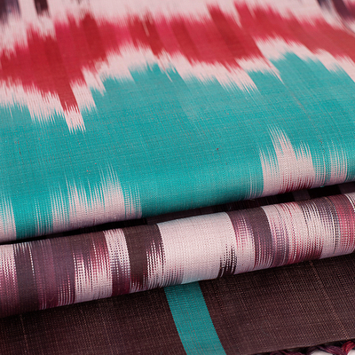 Pañuelo de seda ikat - Bufanda de Seda Tejida a Mano con Flecos y Paleta de Colores Brillantes