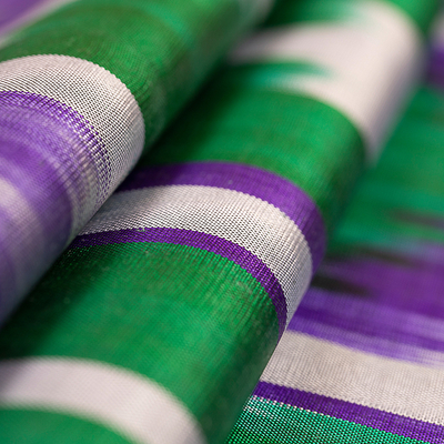 Silk shawl, 'Green Oasis' - Handwoven Traditional Geometric Green Silk Shawl