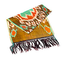 Bufanda de seda, 'Warm Samarkand' - Bufanda de seda tejida a mano con flecos y una paleta cálida