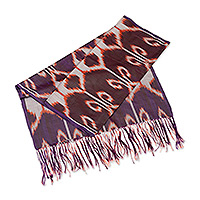 Mantón de seda, 'Medianoche en Samarcanda' - Mantón de seda tradicional de color púrpura y naranja tejido a mano