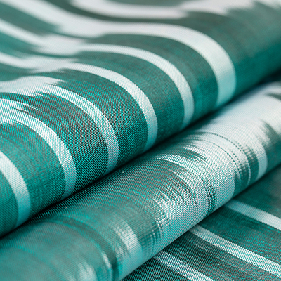Silk shawl, 'Uzbekistan Waterfall in Green' - Handwoven Traditional Patterned Green Silk Shawl