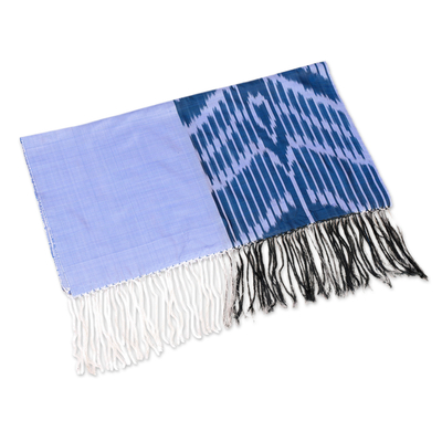 Silk shawl, 'Middle Cascade in Blue' - Handwoven Traditional Silk Shawl in a Palette of Blue Hues
