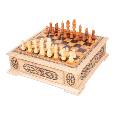 juego de ajedrez de madera - Juego de ajedrez de madera tradicional hecho a mano de Uzbekistán