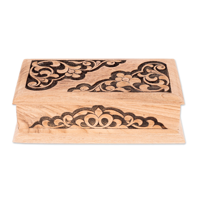 Joyero de madera de nogal - Joyero de madera de nogal tallada a mano con motivos de vid