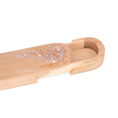 Bleistiftbox aus Holz - Federmäppchen aus Holz, handgeschnitzt und bemalt mit Blumenmotiv