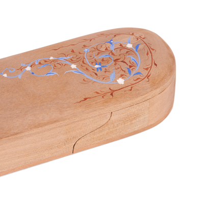 Wood pencil box, 'Bukhara Splendor' - Wood Pencil Box Carved and Painted by Hand with Floral Motif
