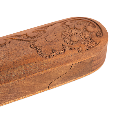 Caja de reloj de madera, 'Gran Tesoro' - Caja decorativa tradicional de madera marrón de nogal floral y sicomoro