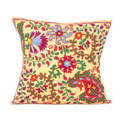 Embroidered cotton cushion cover, Uzbekistans Garden