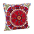 Embroidered cotton cushion cover, 'Flowering Flora' - Traditional Floral Cotton Cushion Cover in Red