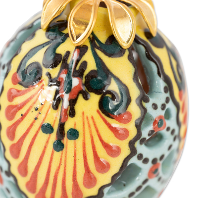 Handpainted ceramic ornament, 'Cathedral Pinecone' - Hand-Painted Traditional Pinecone Ceramic Ornament