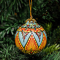 Ceramic ornament, 'Cathedral Sphere' - Hand-Painted Traditional Spherical Ceramic Ornament