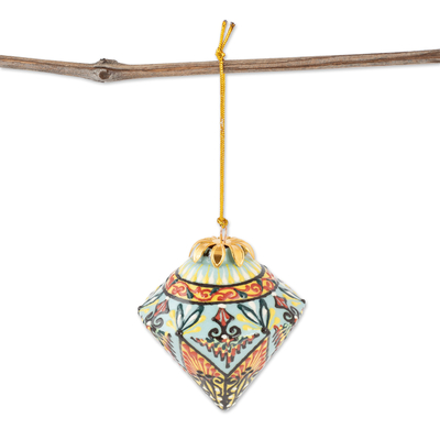 Ceramic ornament, 'Cathedral Diamond' - Hand-Painted Traditional Diamond Ceramic Ornament