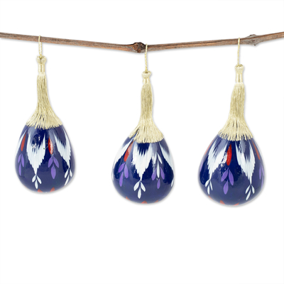 Adornos de calabaza seca, 'Blue Eve' (juego de 3) - Conjunto de tres adornos de calabaza seca azul pintados a mano