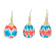 Dried gourd ornaments, 'Ikat Eve in Blue' (set of 3) - Set of 3 Hand-Painted Blue and Red Ikat Gourd Ornaments