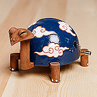 Musical ceramic figurine, 'Birthday Turtle' - Hand-Painted Ceramic Turtle Figurine with Music Mechanism