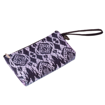 Ikat travel bag, 'Navy Trends' - Cosmetic Bag with Zipper Closure and Navy Ikat Pattern